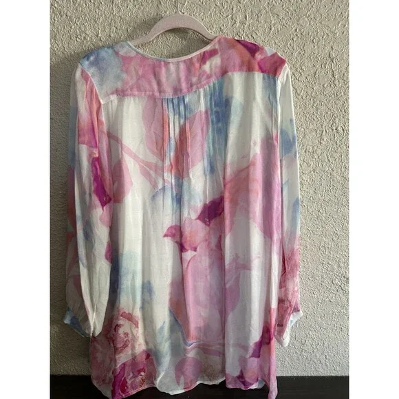 Soft Surroundings‎ Womens Pastel Tie Dye Beaded Top Flowy Lounge Petite Large - Picture 6 of 8